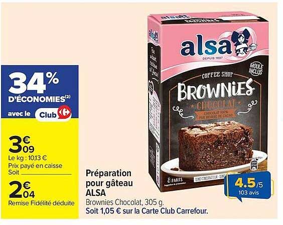 Préparation pour gâteau ALSA Brownies Chocolat, 305 g