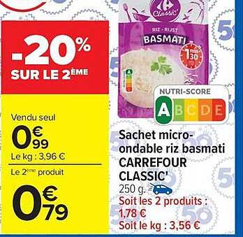Sachet micro-ondable riz basmati CARREFOUR CLASSIC' 250 g