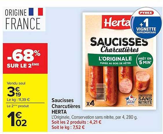 Saucisses Charcutières HERTA L’Originale fumée au bois de hêtre