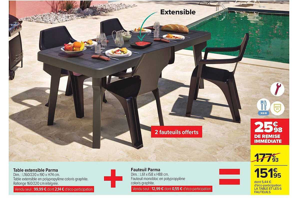 Table extensible Parma + Fauteuil Parma