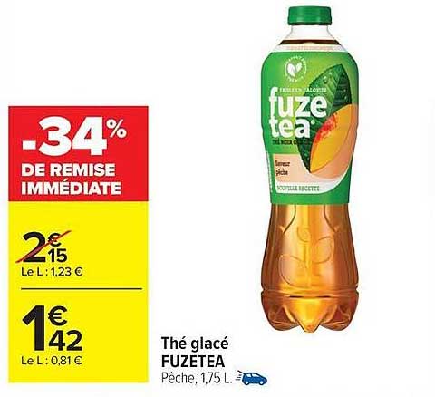 Thé glacé FUZETEA Pêche, 1,75 L