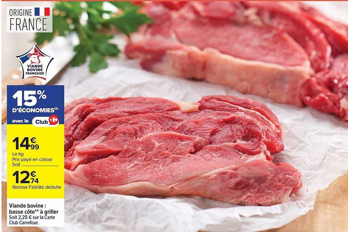 Viande bovine : basse côte** à griller