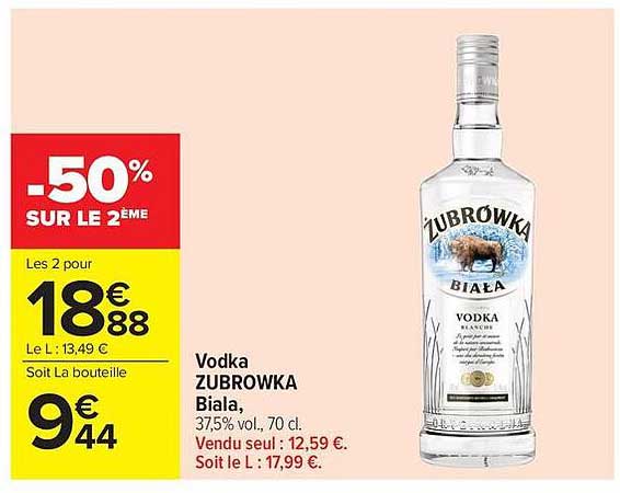 Vodka ZUBROWKA Biala, 37,5% vol., 70 cl