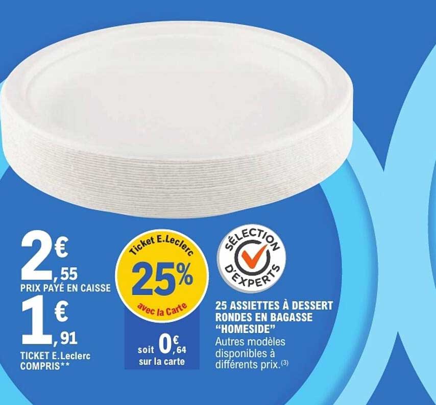 25 ASSIETTES À DESSERT RONDES EN BAGASSE "HOMESIDE"