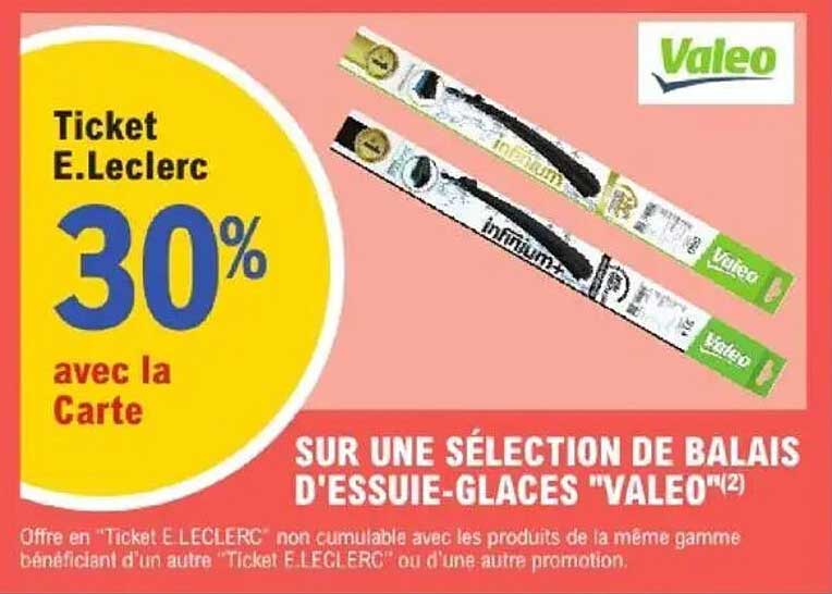 30% avec la Carte sur une sélection d'essuie-glaces 'Valeo'