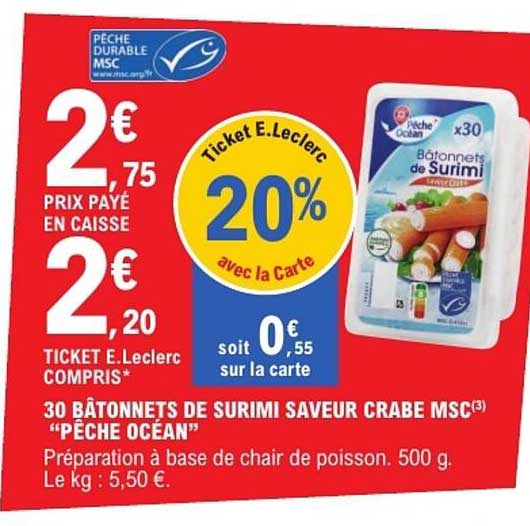 30 Bâtonnets de Surimi Saveur Crabe MSC "Pêche Océan"