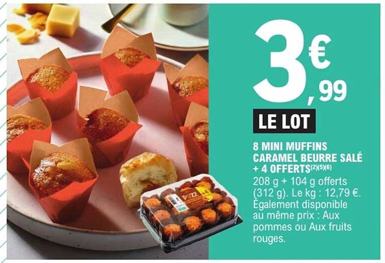 8 MINI MUFFINS CARAMEL BEURRE SALÉ + 4 OFFERTS