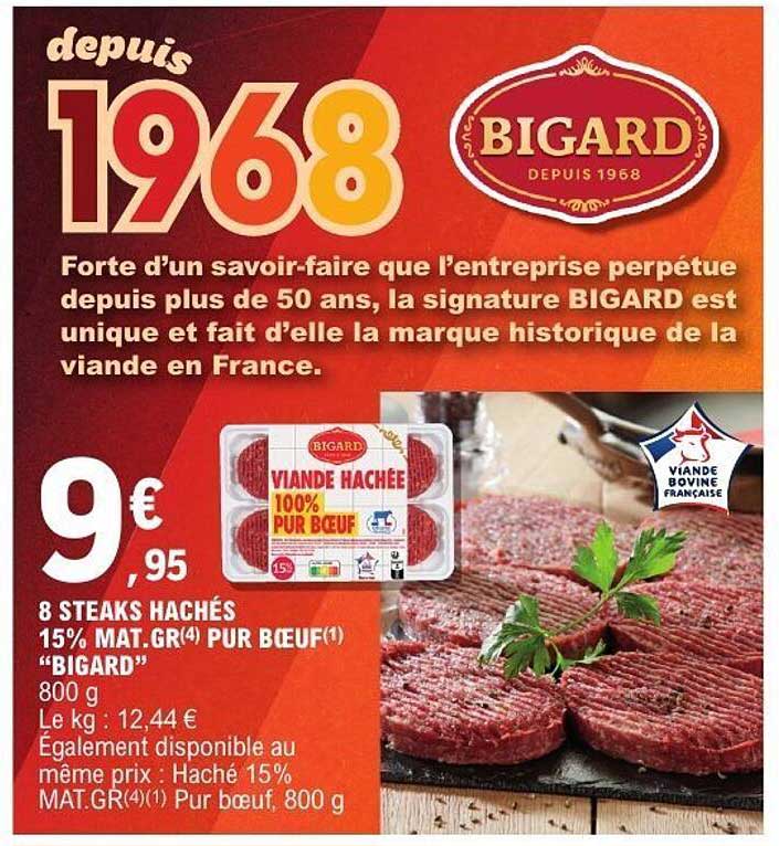 8 STEAKS HACHÉS 15% MAT.GR(4) PUR BŒUF "BIGARD" 800 g