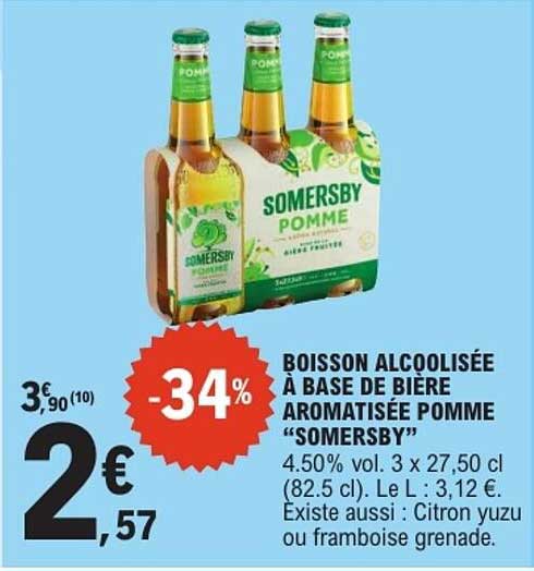 BOISSON ALCOOLISÉE À BASE DE BIÈRE AROMATISÉE POMME "SOMERSBY"
