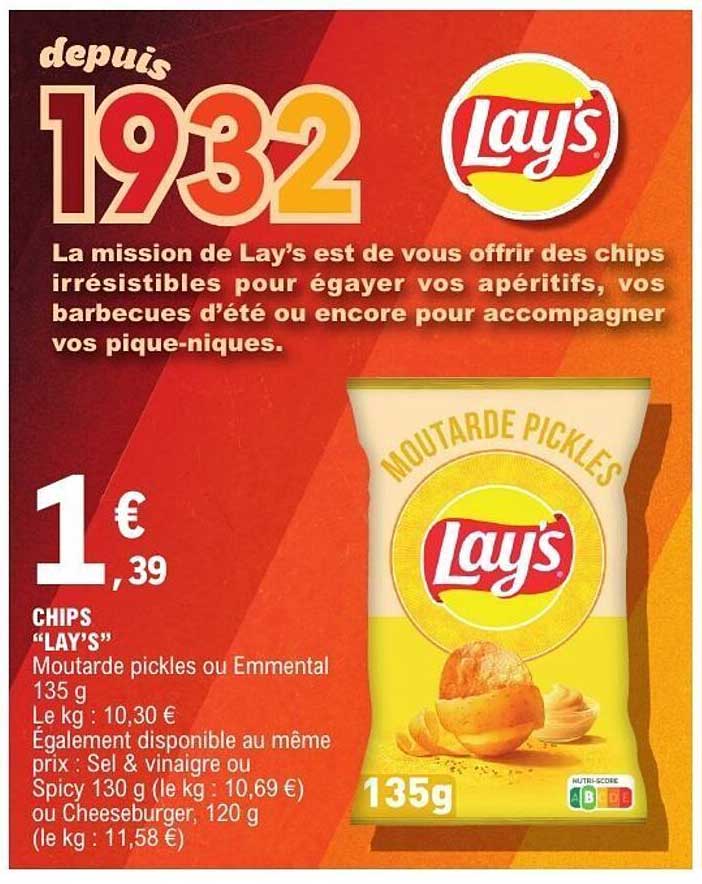 CHIPS "LAY’S" Moutarde pickles ou Emmental 135 g