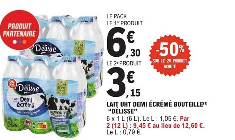 Lait UHT Demi Écrémé Bouteille "Délisse"