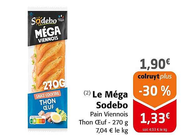 Le Méga Sodebo Pain Viennois Thon Œuf - 270 g