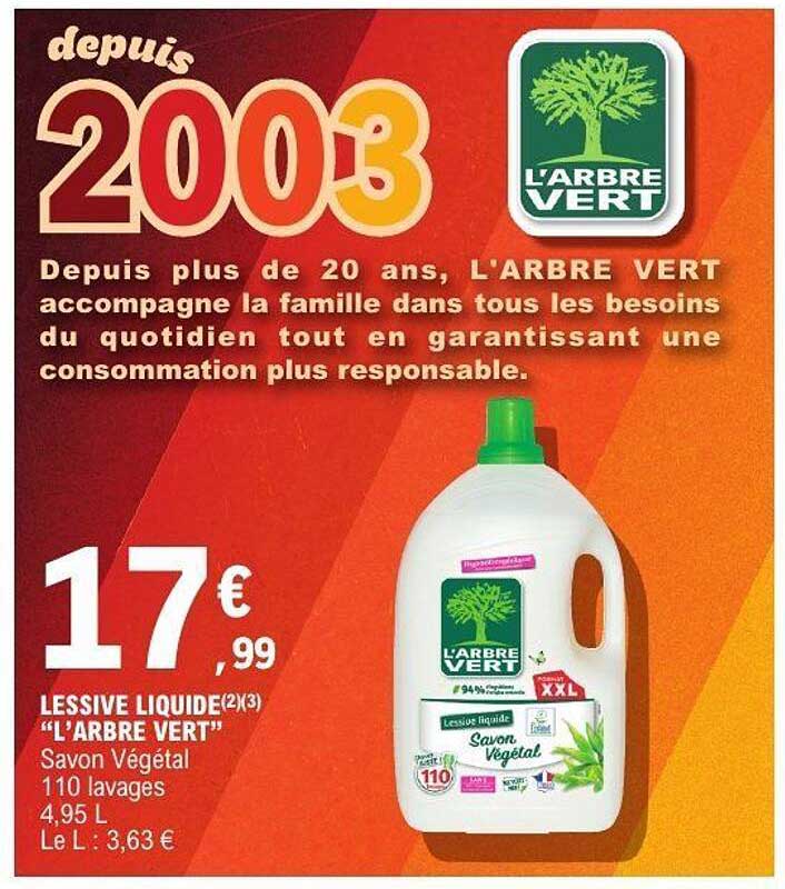 LESSIVE LIQUIDE(2/3) L'ARBRE VERT Savon Végétal