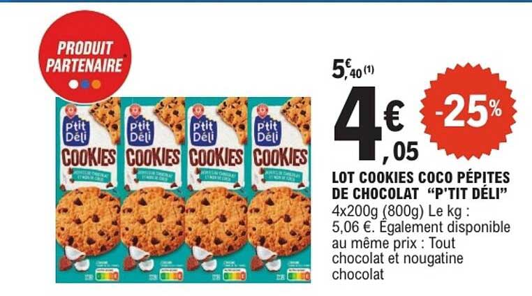 LOT COOKIES COCO PÉPITES DE CHOCOLAT "P'TIT DÉLI"