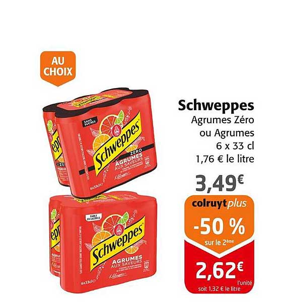 Schweppes Agrumes Zéro ou Agrumes 6 x 33 cl