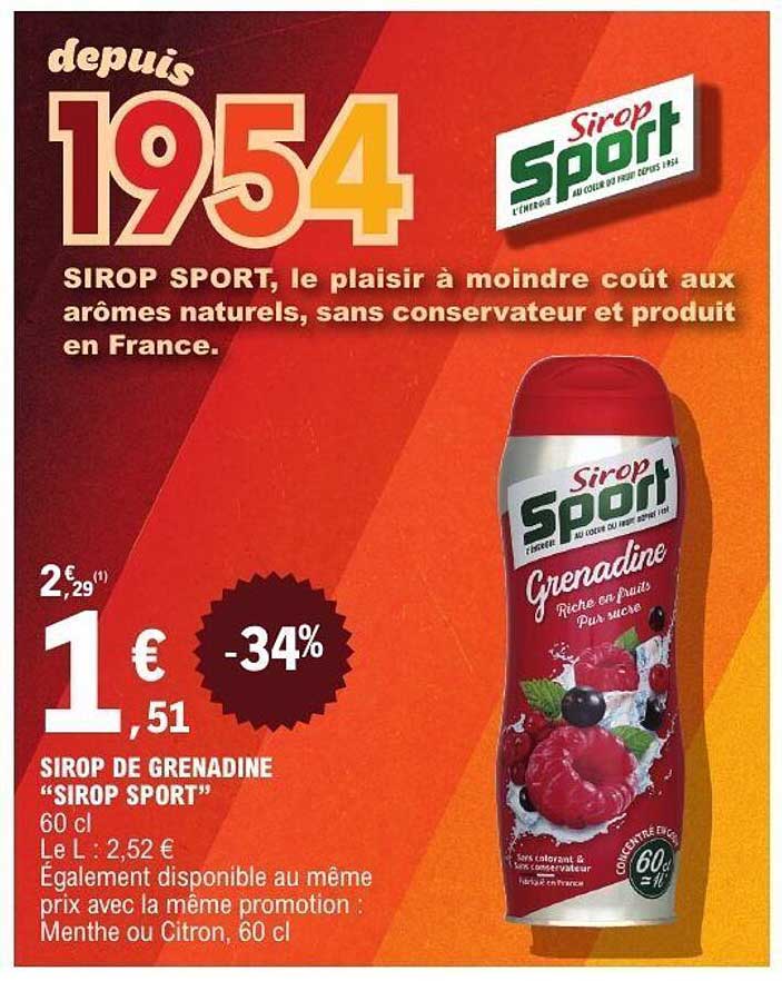 SIROP DE GRENADINE "SIROP SPORT" 60 cl