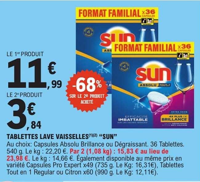 TABLETTES LAVE VAISSELLES "SUN"