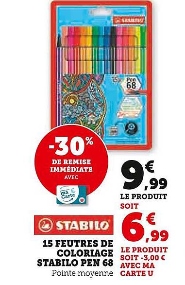 15 FEUTRES DE COLORIAGE STABILO PEN 68