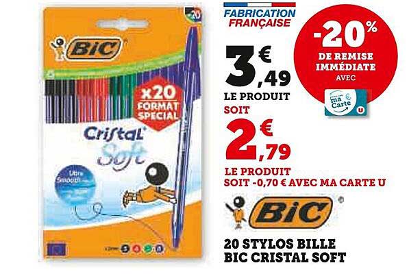 20 STYLOS BILLE BIC CRISTAL SOFT