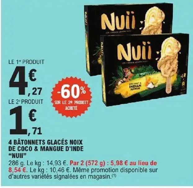 4 BÂTONNETS GLACÉS NOIX DE COCO & Mangue D'Inde "Nuii"