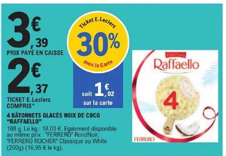 4 BÂTONNETS GLACÉS NOIX DE COCO "RAFFAELLO"