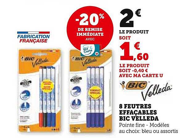 8 FEUTRES EFFACABLES BIC VELLEDA
