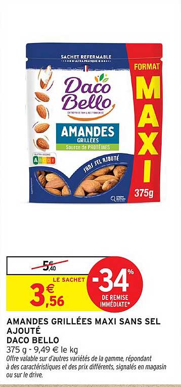 AMANDES GRILLÉES MAXI SANS SEL AJOUTÉ DACO BELLO