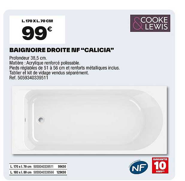 BAIGNOIRE DROITE NF “CALICIA”