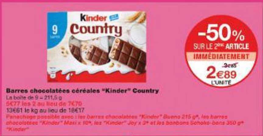 Barres chocolatées céréales "Kinder" Country