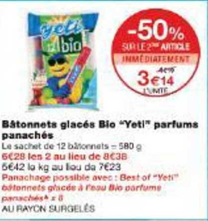 Bâtonnets glacés Bio “Yeti!” parfums panachés