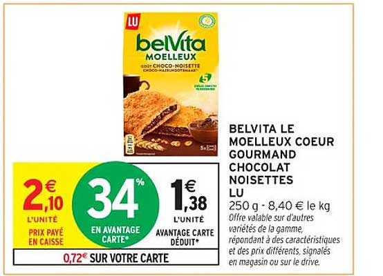 BELVITA LE MOELLEUX COEUR GOURMAND CHOCOLAT NOISETTES