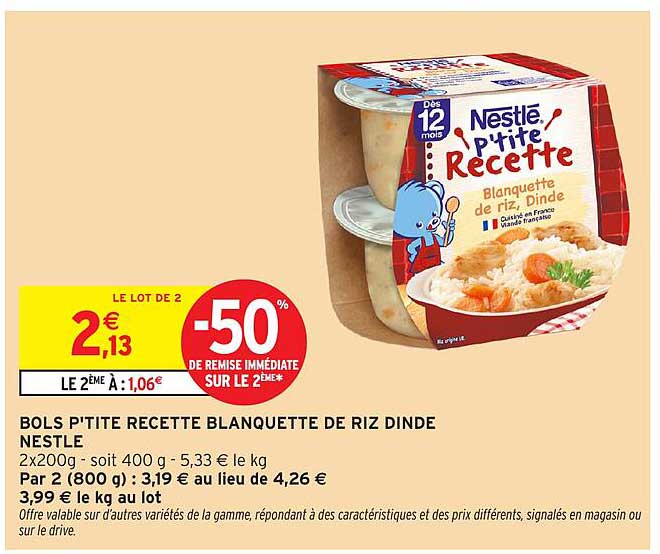 BOLS P'TITE RECETTE BLANQUETTE DE RIZ DINDE NESTLÉ