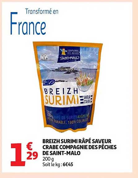 BREIZH SURIMI RÂPÉ SAVEUR CRABE COMPAGNIE DES PÊCHES DE SAINT-MALO