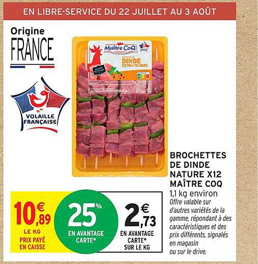 BROCHETTES DE DINDE NATURE X12 MAÎTRE COQ