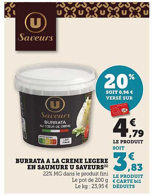 Burrata à la crème légère en saumure U Saveurs