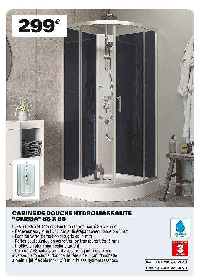 CABINE DE DOUCHE HYDROMASSANTE “ONEGA” 85 X 85