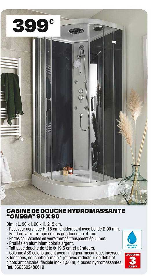 CABINE DE DOUCHE HYDROMASSANTE “ONEGA” 90 X 90