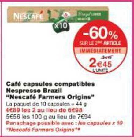Café capsules compatibles Nespresso Brazil "Nescafé Farmers Origins"