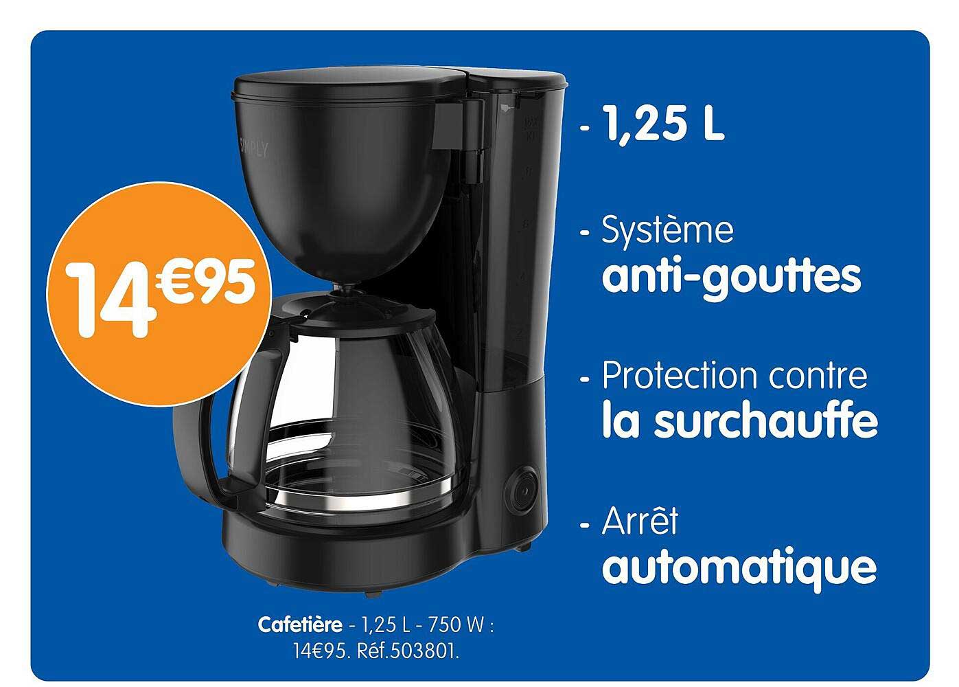 Cafetière - 1,25 L - 750 W : 14€95