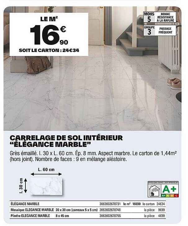 CARRELAGE DE SOL INTÉRIEUR "ÉLÉGANCE MARBLE"