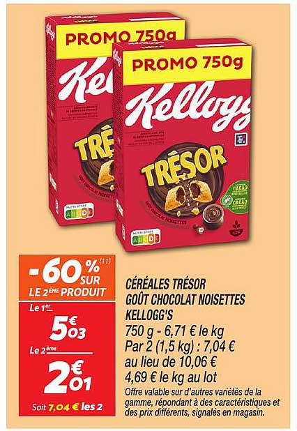 CÉRÉALES TRÉSOR GOÛT CHOCOLAT NOISETTES KELLOGG'S