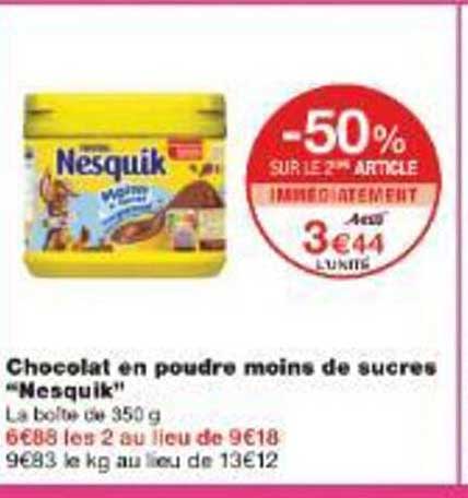 Chocolat en poudre moins de sucres "Nesquik"