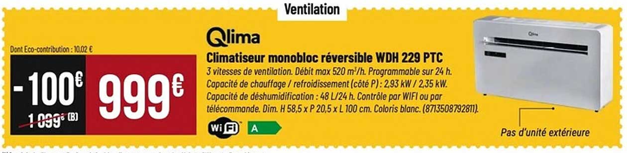 Climatiseur monobloc réversible WDH 229 PTC