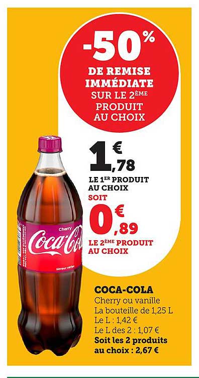 Coca-Cola Cherry ou vanille -50% de remise immédiate sur le 2ème produit au choix