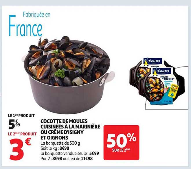Cocotte de moules cuites à la marinière ou crème d'Isigny et oignons
