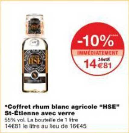 Coffret rhum blanc agricole “HSE” St-Étienne avec verre