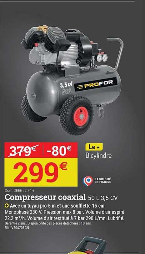 Compresseur coaxial 50 L 3,5 CV