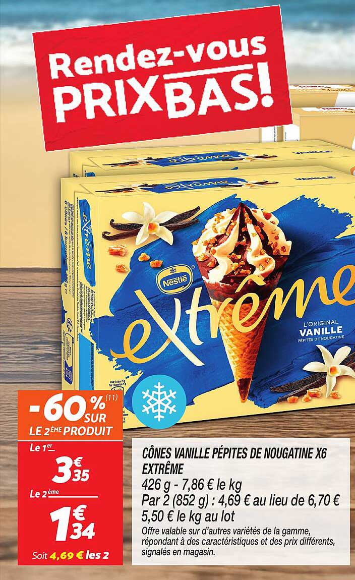 Cônes vanille pépites de nougatine X6 Extrême