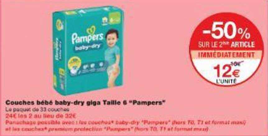 Couches bébé baby-dry giga Taille 6 "Pampers"