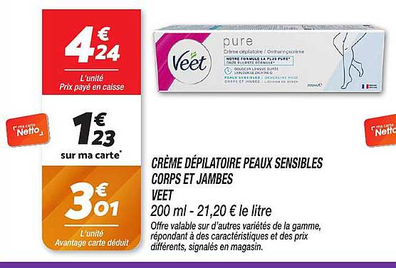 CRÈME DÉPILATOIRE PEAUX SENSIBLES CORPS ET JAMBES VEET